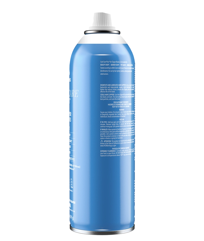 Andis Cool Care Plus 15.5oz can with cap removed, showcasing the spray nozzle for easy application.