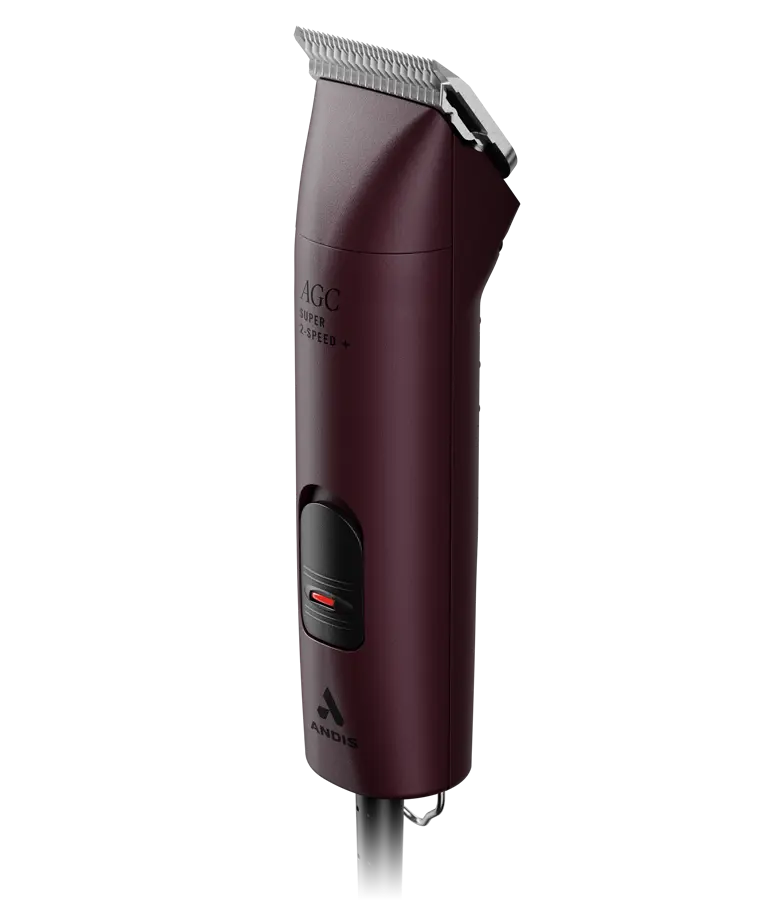Andis AGC 2 Burgundy clipper with a sleek design and dual-speed settings for grooming pets or livestock.