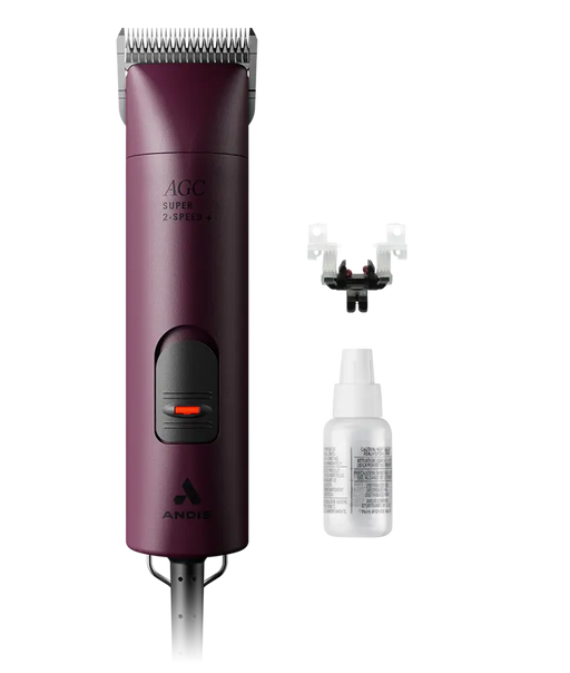 Andis AGC 2 Burgundy clipper, featuring a sleek design and two-speed settings for efficient grooming.