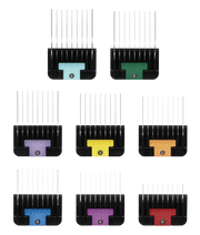 Andis 8-piece stainless steel guide comb set for clippers, featuring narrow guide combs for precise grooming.