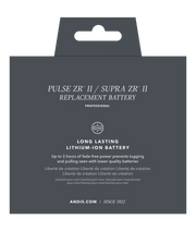 Andis DBLC-2 battery pack for parts, showing two replacement batteries for pulse ZR II and Supra ZR II clippers.