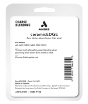 Andis coarse blending clipper blade package back showing product details and specifications.