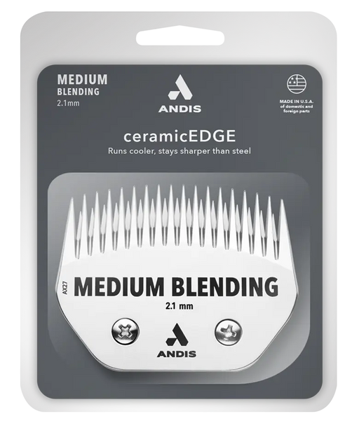 Andis medium blending livestock blade in packaging, showcasing the ceramic edge design and brand logo.