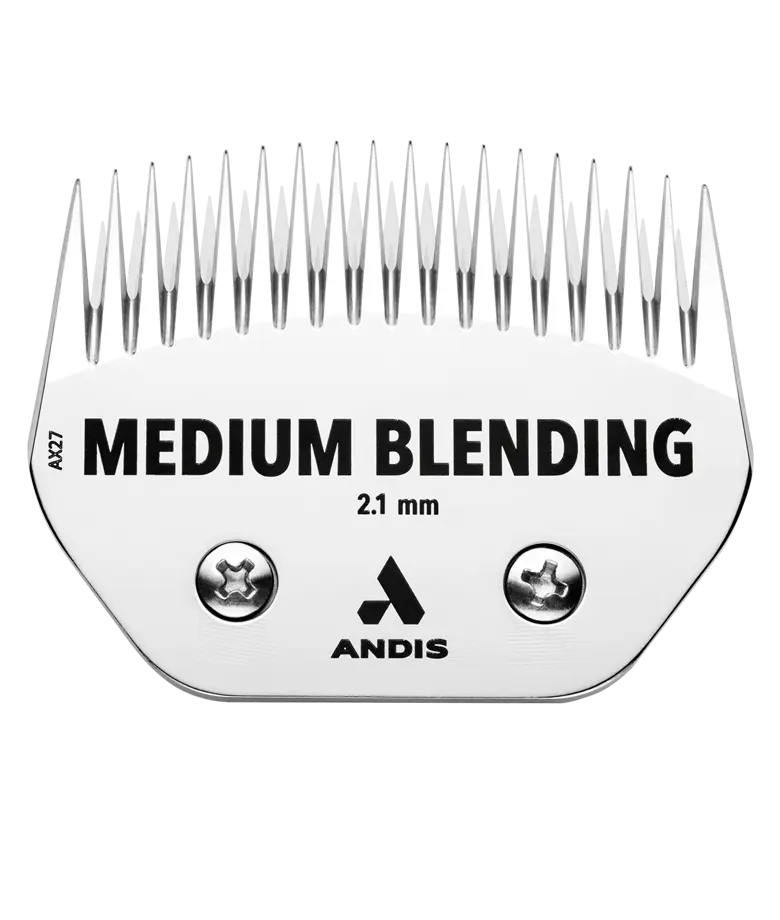 Andis medium blending livestock blade with a straight front design, showcasing its ceramic edge for precision grooming.