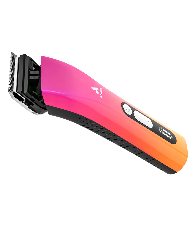 Andis ProClip 5-in-1 Sunset Clipper with detachable blade, showcasing ergonomic design and vibrant sunset color.
