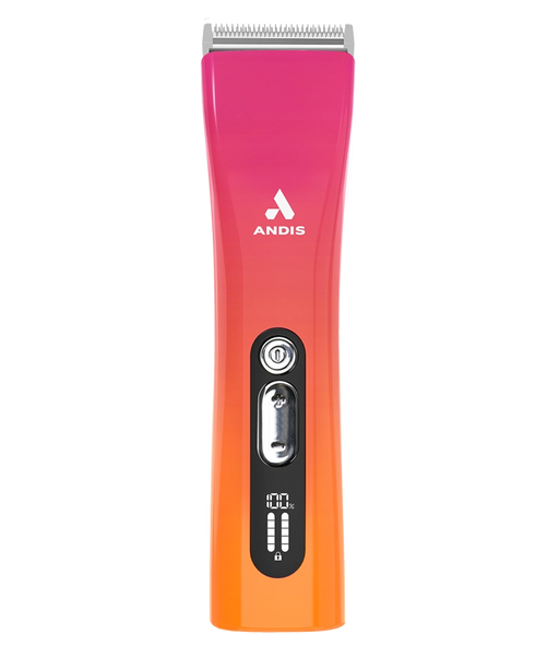 Andis ProClip 5-in-1 Sunset Clipper shown from the front with a sleek design and metallic sunset finish.