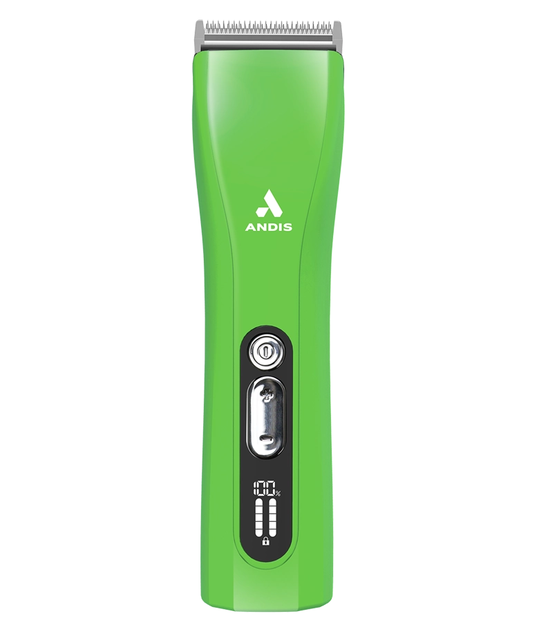 Andis ProClip 5-in-1 Green Clipper with a sleek design, showcasing the clipper from a straight front view.