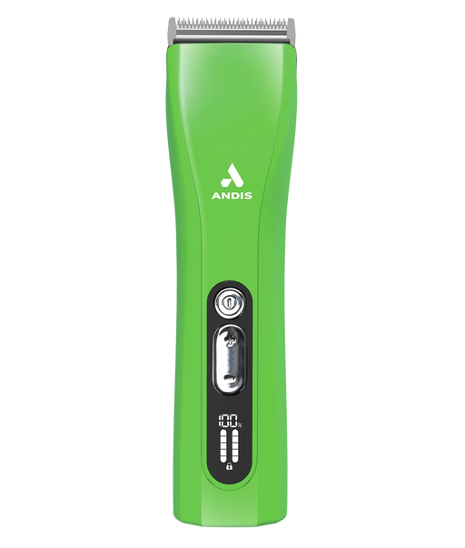 Andis ProClip 5-in-1 Green Clipper with a sleek design, showcasing the clipper from a straight front view.