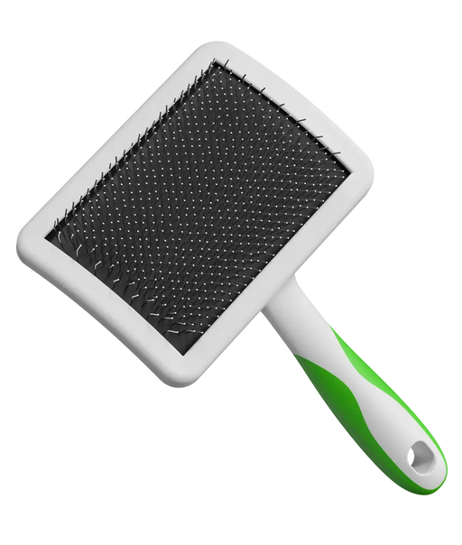 Andis large firm slicker brush with angled metal pins for effective grooming and removing loose fur from pets.