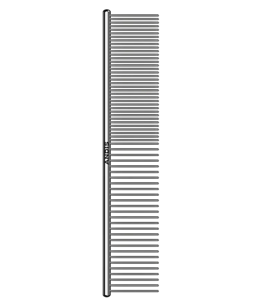 Andis 7.5-inch steel comb with straight teeth, ideal for grooming and hair styling, made of durable metal for precision.