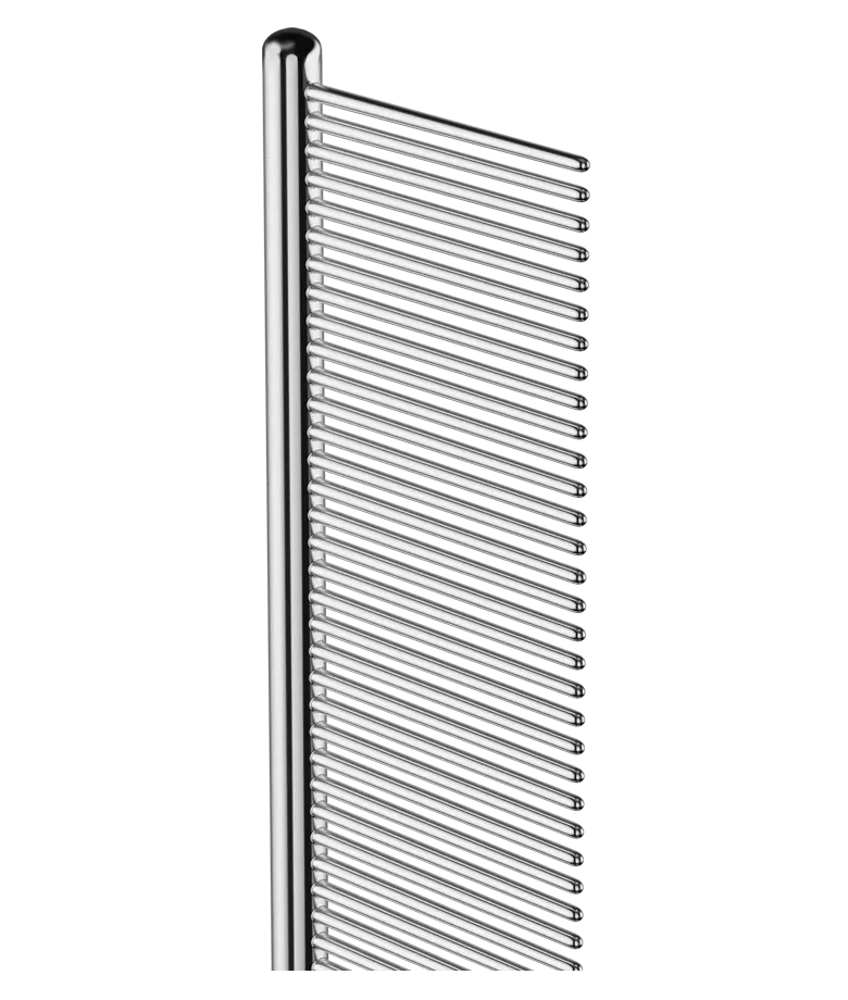 Close-up of a stainless steel Andis 7.5-inch comb with fine teeth, ideal for hair grooming and styling.