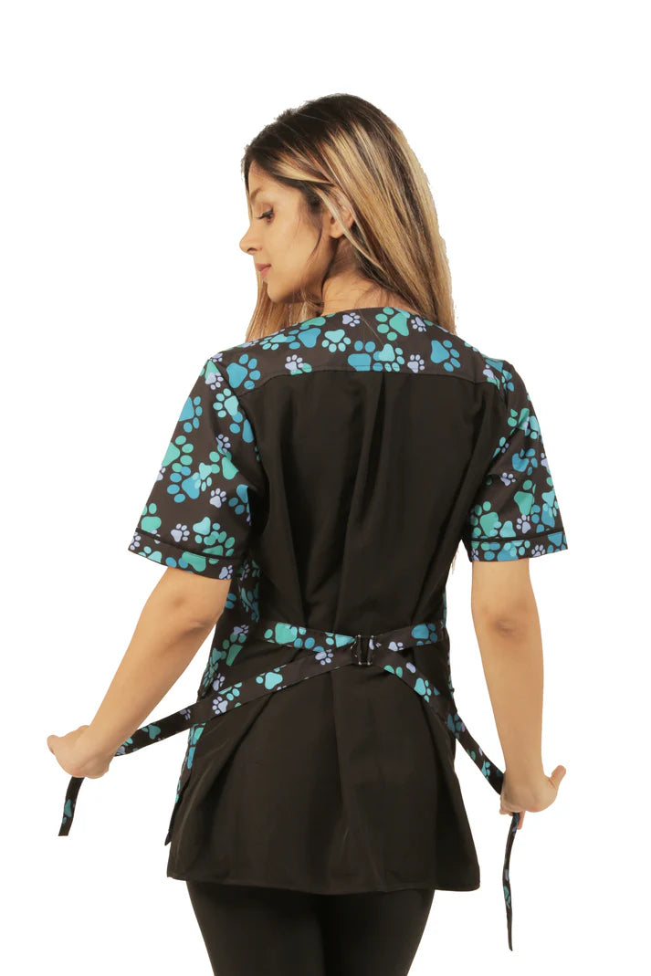 Blue Paw Print Waterproof Jacket-Solid Black