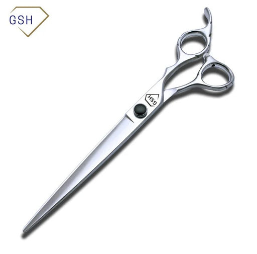 Open box deal for 8-inch straight grooming scissors by Groomer Supply House, featuring sleek stainless steel blades and ergonomic handles.