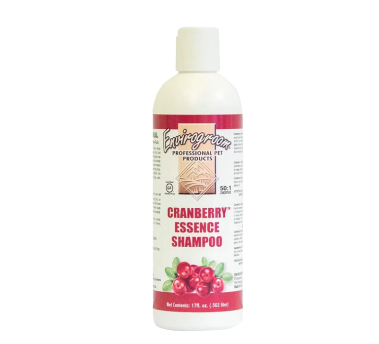 Envirogroom Cranberry Essence Shampoo in a 17oz bottle, showing the shampoo container with cranberry-themed label.