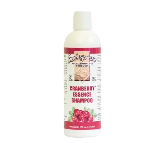 Envirogroom Cranberry Essence Shampoo in a 17oz bottle, showing the shampoo container with cranberry-themed label.