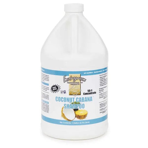 Envirogroom Coconut Cabana Shampoo in a 1-gallon bottle, natural coconut scent, designed for dog grooming and coat cleaning.