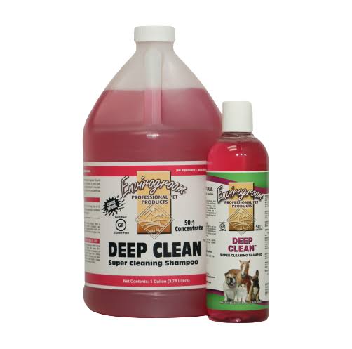 Envirogroom Deep Clean 50:1 Super Degreasing Shampoo bottle, professional pet grooming shampoo for heavy grease removal.