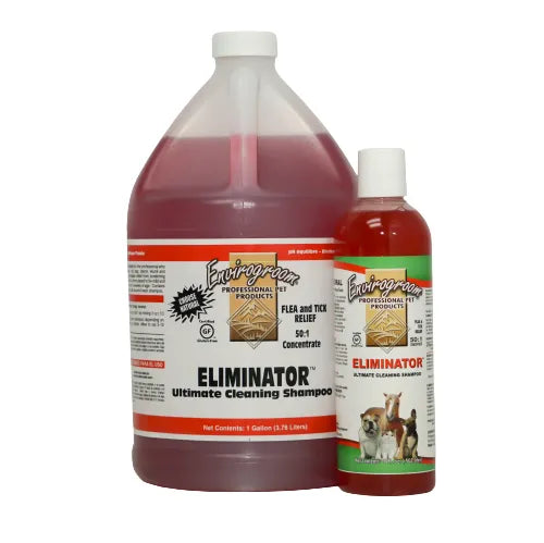 Envirogroom Eliminator 50:1 Ultimate Cleaning Pesticide Alternative Shampoo with natural foaming for gentle pet cleaning.