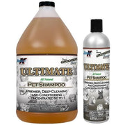 Double K Groomers Edge Ultimate Shampoo bottle, showcasing the professional pet grooming shampoo with a sleek label design.